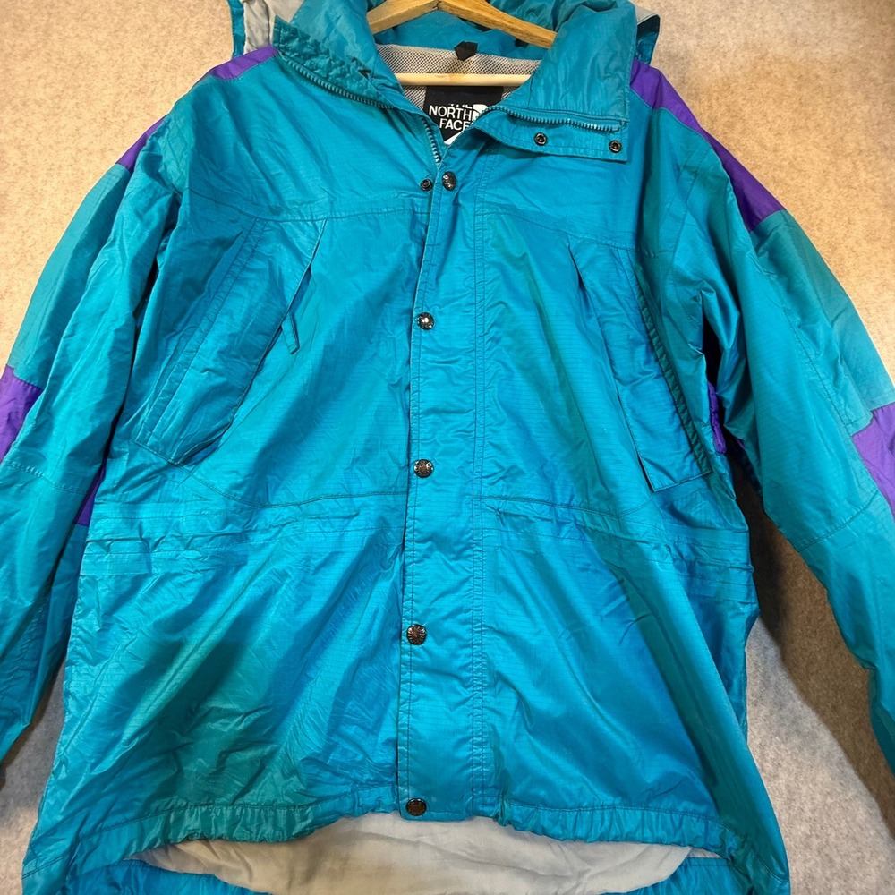 Vintage The North Face 90's Mountain Jacket Teal Purple Colorblock Mens Medium - Picture 2 of 4